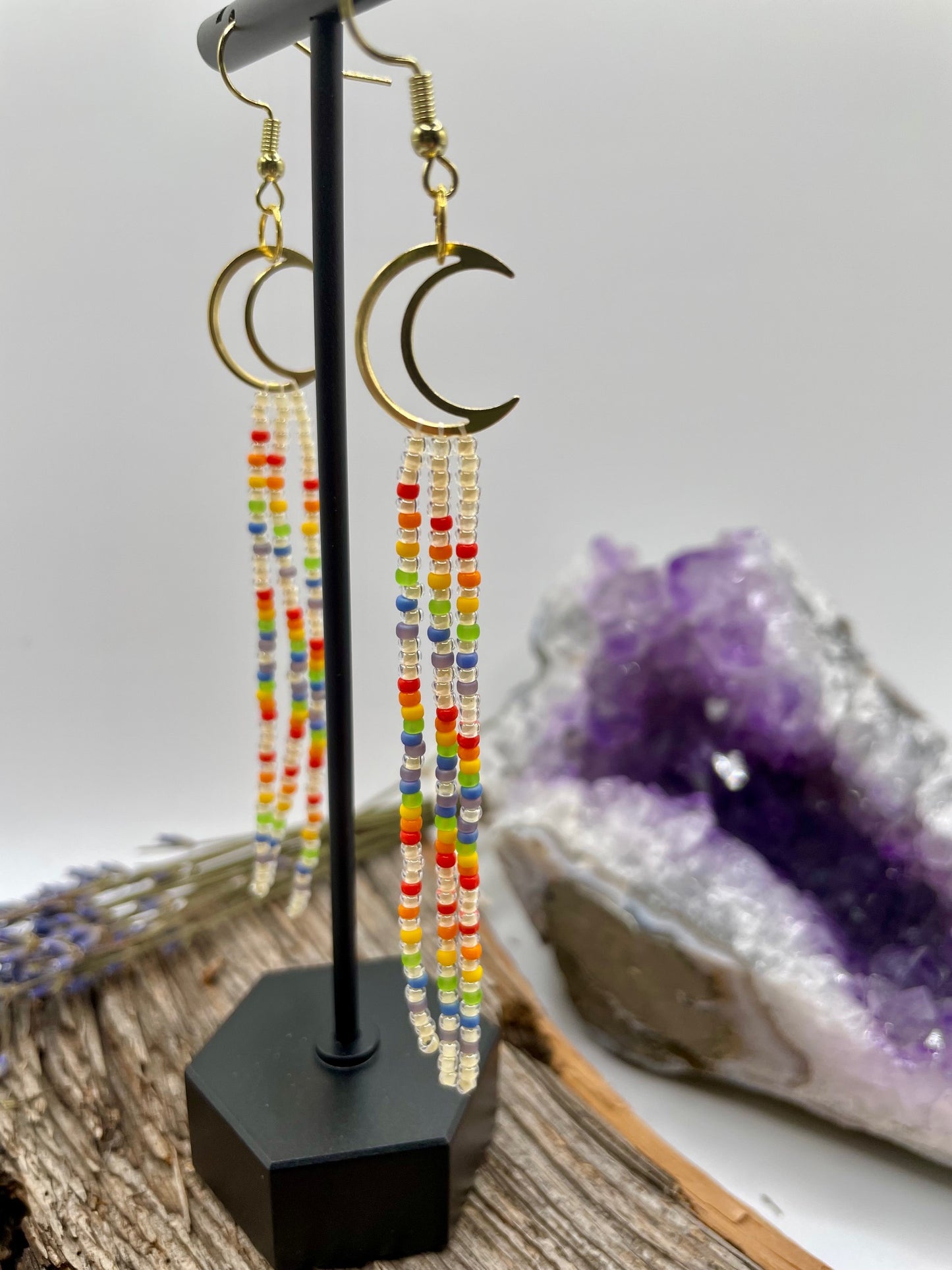 Rainbow - Moon Fringe Earrings