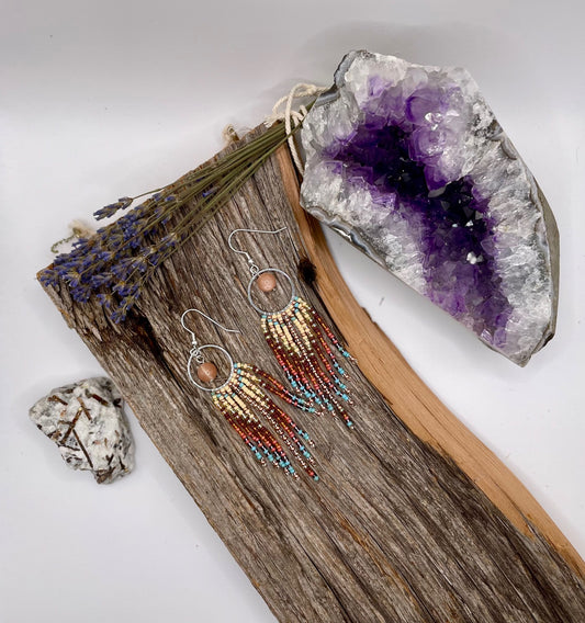 National Parks - Grand Canyon Peach Moonstone Fringe Earrings