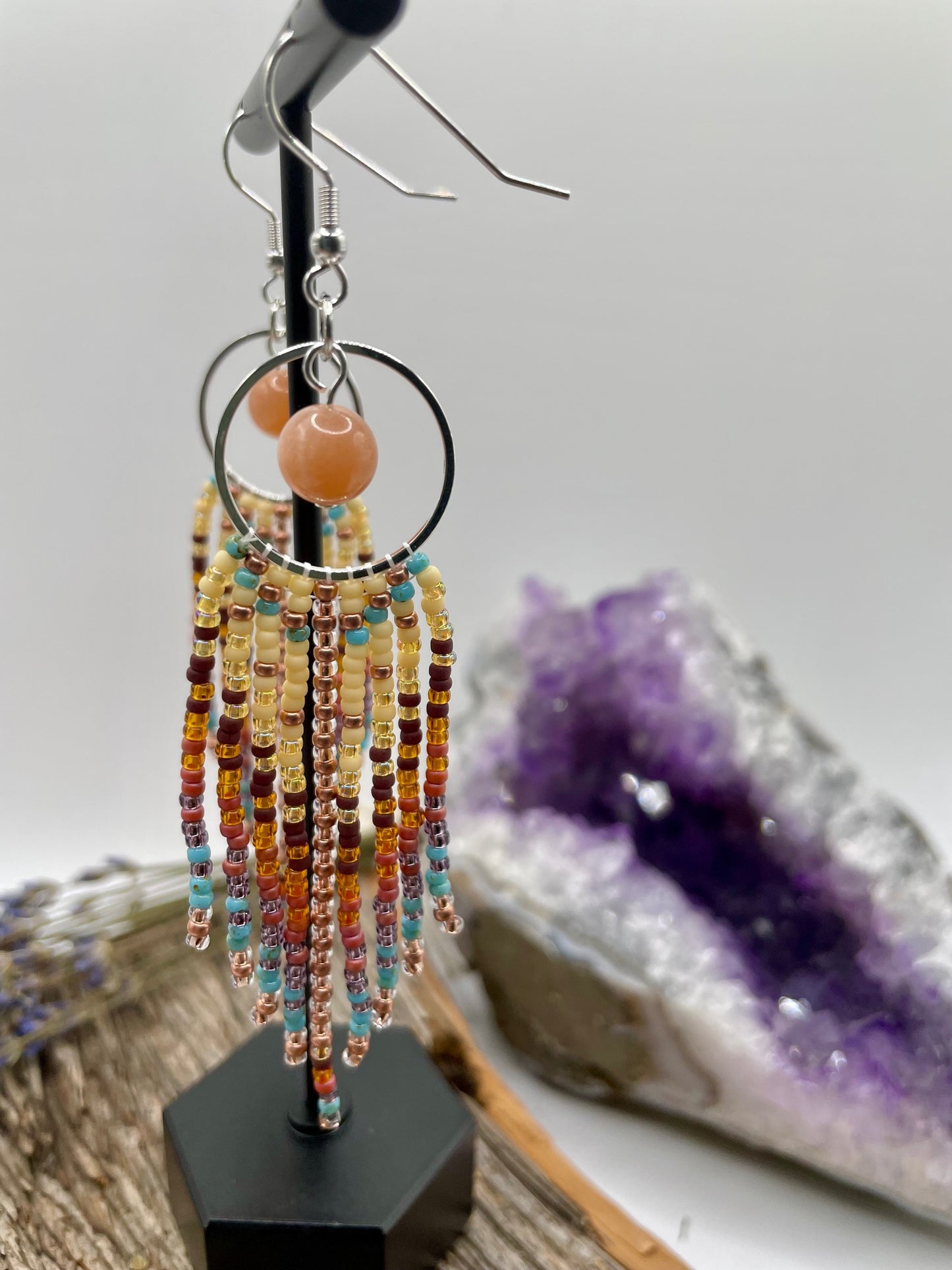 National Parks - Grand Canyon Peach Moonstone Fringe Earrings