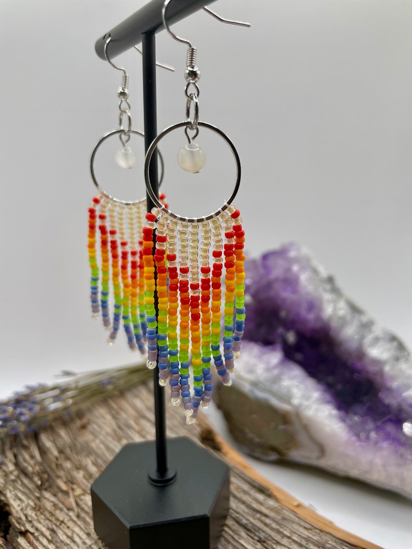 Rainbow - Moonstone Fringe Earrings